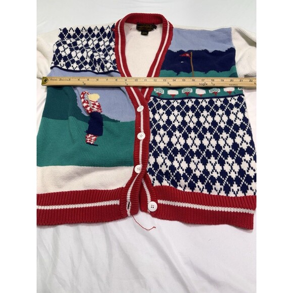 Vintage Eddie Bauer Sweater Mens Large Golf Argyle Cardigan Button Front 90s - Picture 9 of 16